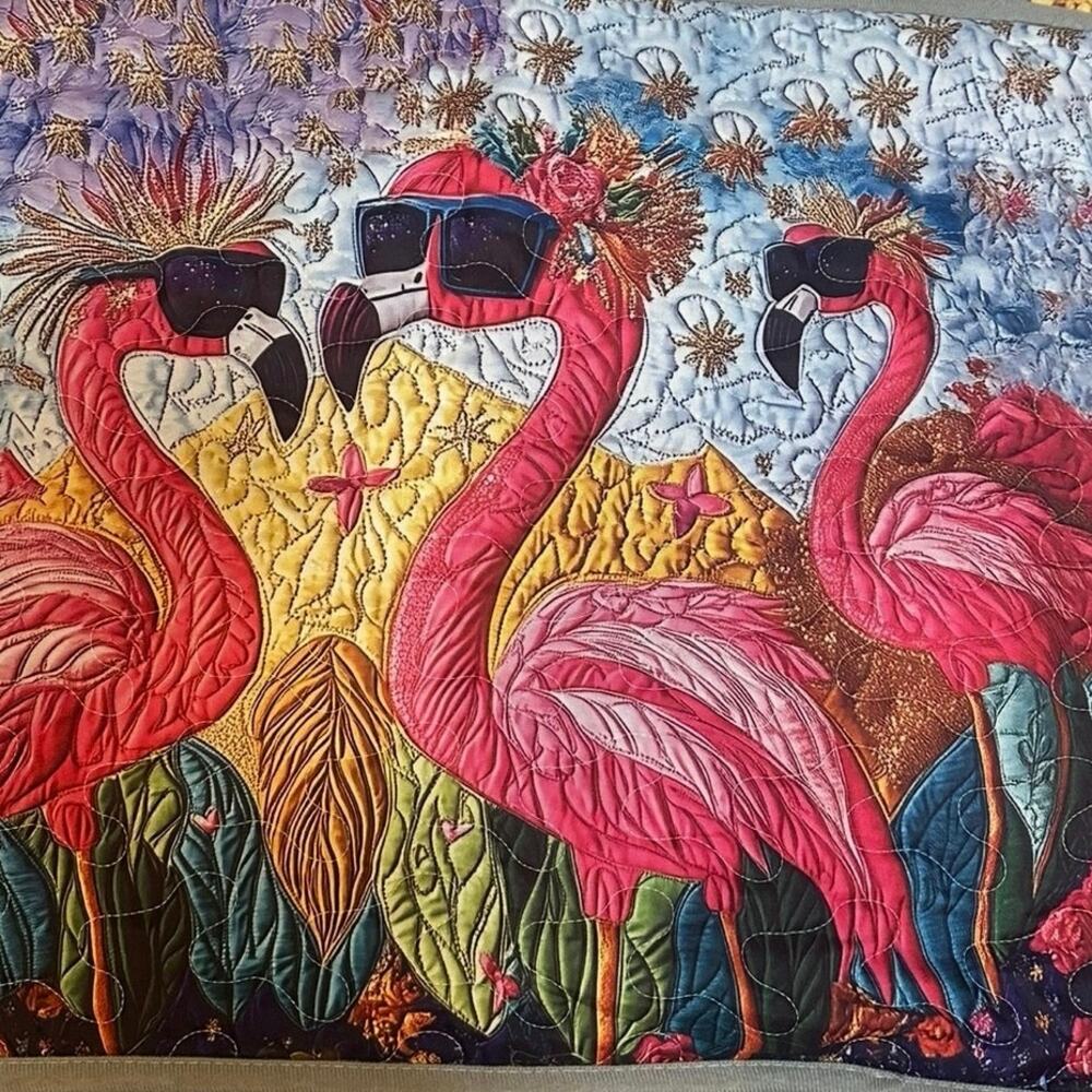 Whimsical Flamingo Vibes Quilted Queen Comforter Set